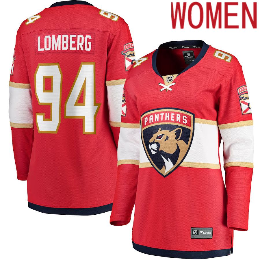 Women Florida Panthers 94 Ryan Lomberg Fanatics Branded Red Home Breakaway Player NHL Jersey